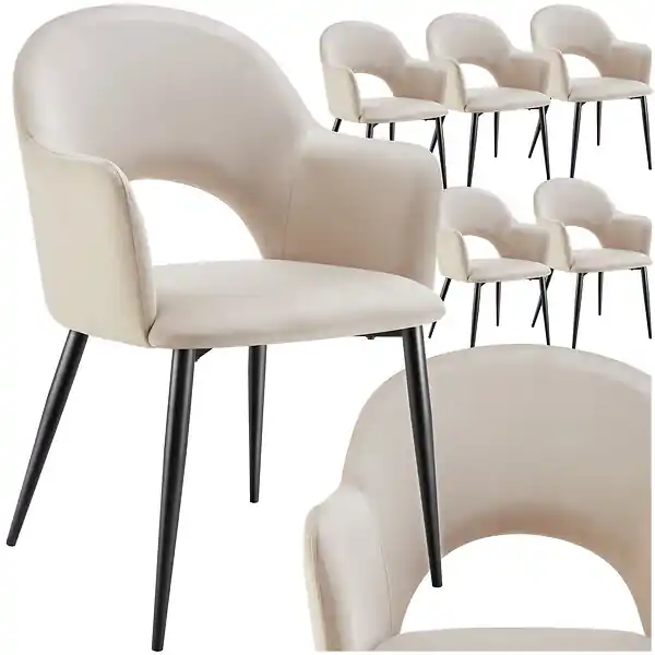 Lot 6 Fauteuils aspect velours rembourré max 120 kg crème TECTAKE Meilleur Choix