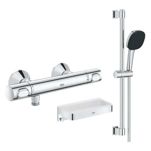 Commander Vite Mitigeur douche thermostatique Precision Flow + Ensemble de douche 2 jets avec barre + Panier douche GROHE