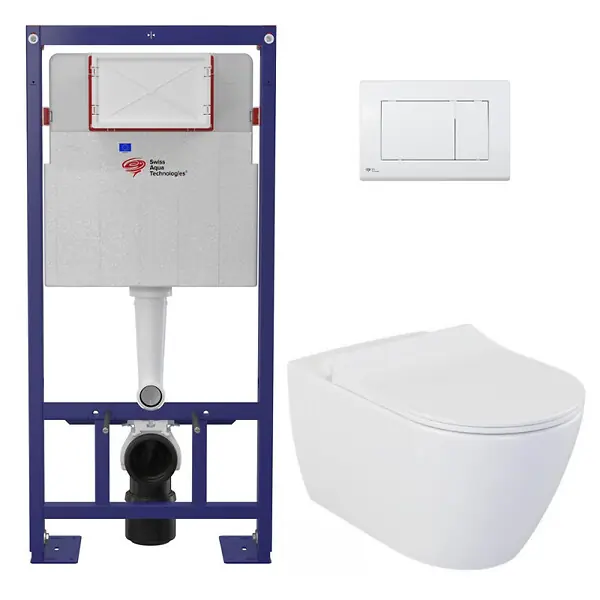 Pack WC bâti-support autoportant + WC suspendu sans bride Livea avec abattant SoftClose + plaque (STBEWR01-FR) SWISS AQUA TECHNOLOGIES Commande En Gros