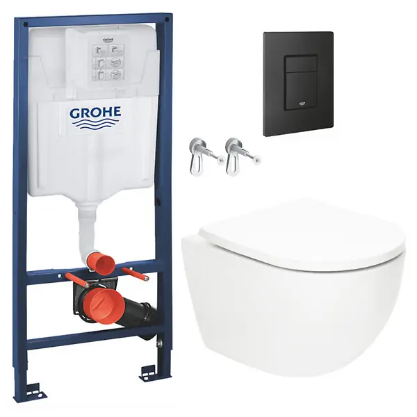 Commander Maintenant Pack WC Bâti-support Rapid SL + WC SAT Vortex sans bride + Abattant SoftClose + Plaque noire matte (RSLVORTEXKF0) GROHE