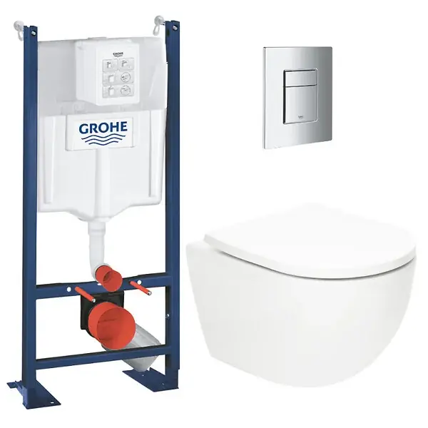 Dernière Chance Pack WC Bâti-support autoportant Rapid SL + WC SAT Vortex sans bride + Abattant SoftClose + Plaque chrome (PROVORTEX1) GROHE