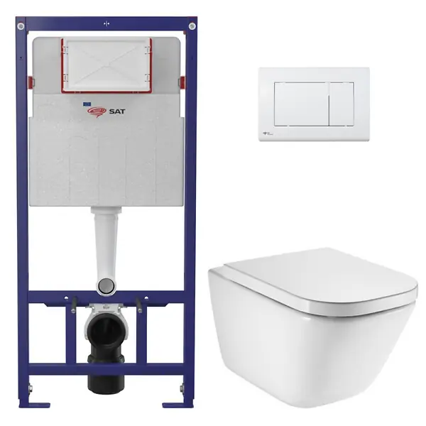 Pack WC bâti-support ECO 2L Swiss Aqua Technologies + WC suspendu avec abattant SoftClose Roca + plaque blanche (STEROGAWR01-FR) Meilleur Prix