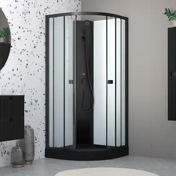 Offre Du Jour Cabine de douche 1/4 de cercle 85x85x200 cm - Portes coulissantes - Receveur Noir Mat AURLANE