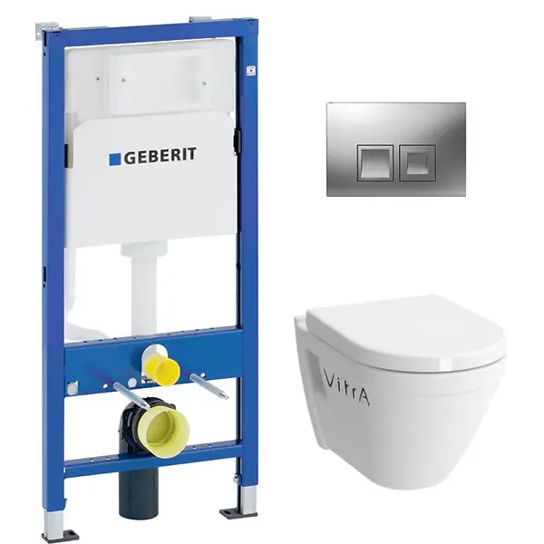 pack Bati-support Geberit UP100 + plaque Delta50 + cuvette Vitra avec bride S50 + abattant softclose (S50geb2) Vente Directe