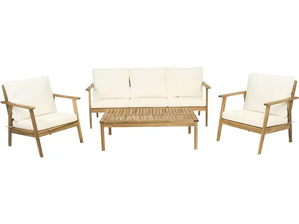 Salon de jardin en bois d‘acacia avec coussins "Chilwell" - 5 places - Beige HABITAT ET JARDIN Promotion