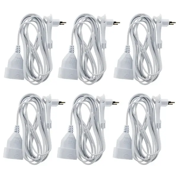 Expédition Rapide Lot de 6 prolongateurs sans terre avec fiche extraplate 2x0,75mm² - Blanc 3m - Zenitech