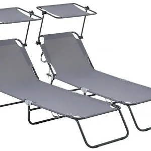 Lot de 2 bains de soleil pliable "Lazy" - Avec pare soleil - Gris HABITAT ET JARDIN Vente Flash