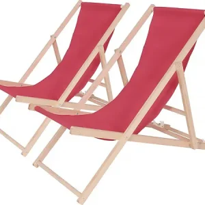 Super Prix Lot de 2 transat en bois "Chilienne" - 107 x 56.5 x 81 cm - Rouge HABITAT ET JARDIN