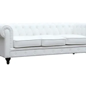 Achetez Aujourd'hui Canapé fixe Chesterfield "Aliza" - 208 x 82 x 70 cm - 3 places - Blanc HABITAT ET JARDIN
