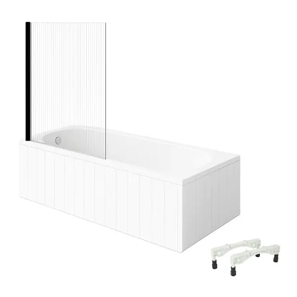 Produit De Marque Baignoire droite avec pieds 170 x 70 cm O.Novo Blanc + Pare Bain gauche AURYS Raywall noir mat VILLEROY ET BOCH
